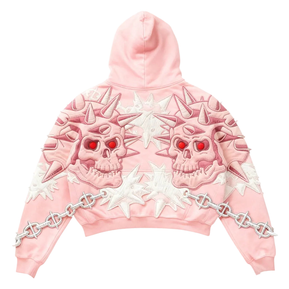 Pink Skull Retro Y2K 3D Printed Hoodie