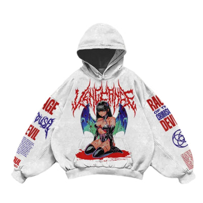 "VENGEANCE" Hooded Loose Retro Sweatshirt