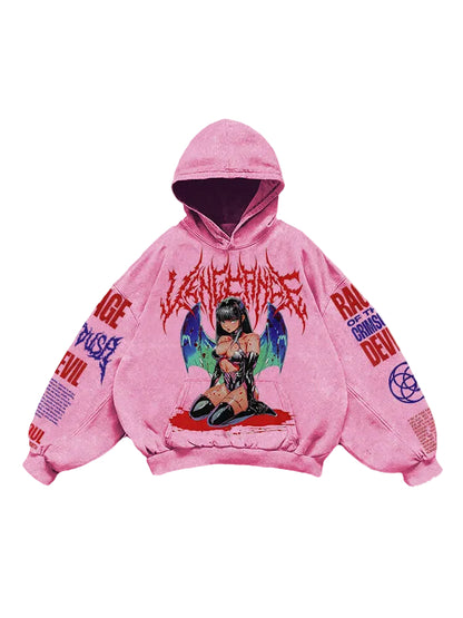 "VENGEANCE" Hooded Loose Retro Sweatshirt