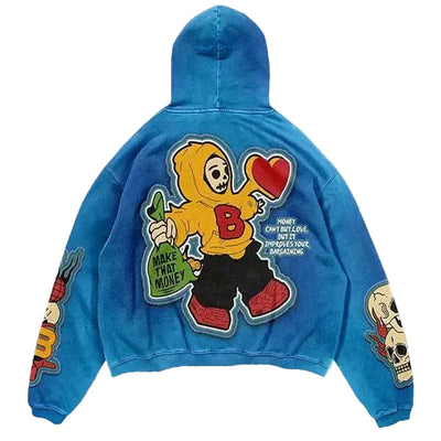American Retro 3D Digital-Print Trendy Hoodie Sweater