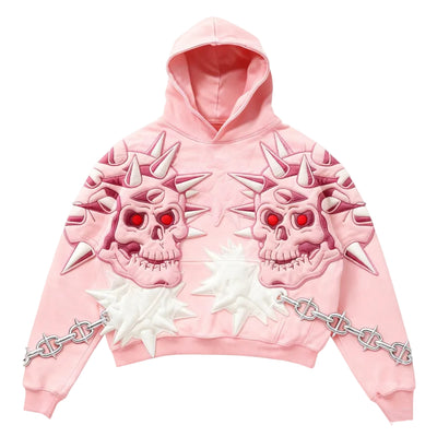 Pink Skull Retro Y2K 3D Printed Hoodie