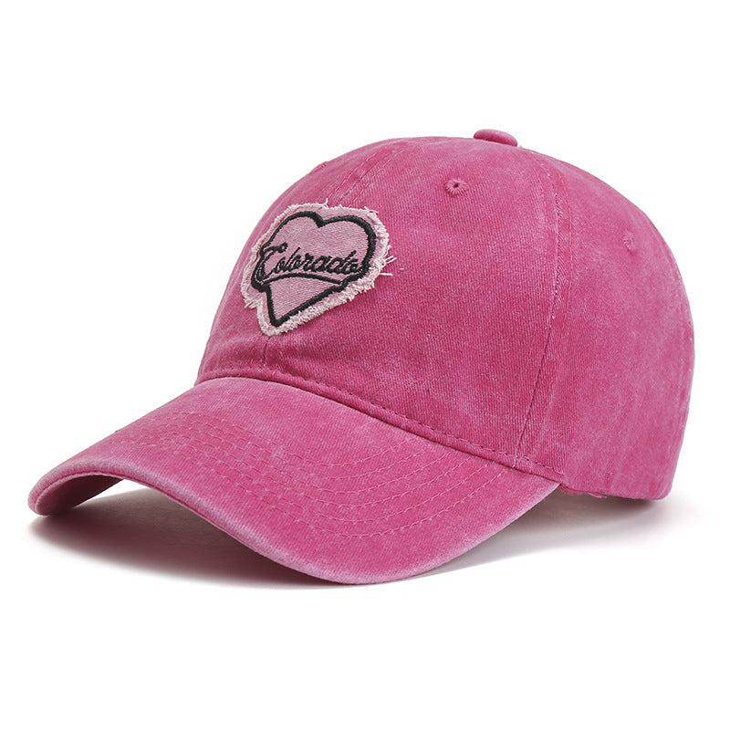 Heart Embroidered Couple Baseball Hat Retro Washed