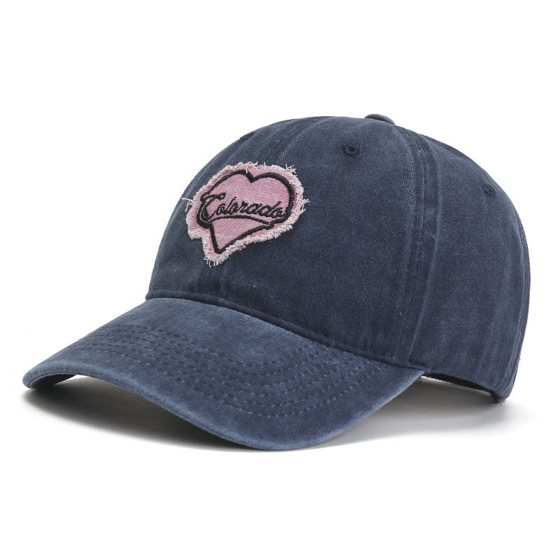 Heart Embroidered Couple Baseball Hat Retro Washed