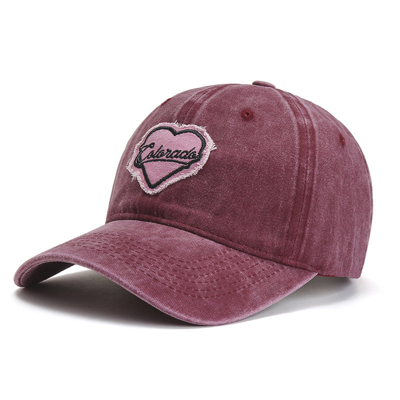 Heart Embroidered Couple Baseball Hat Retro Washed