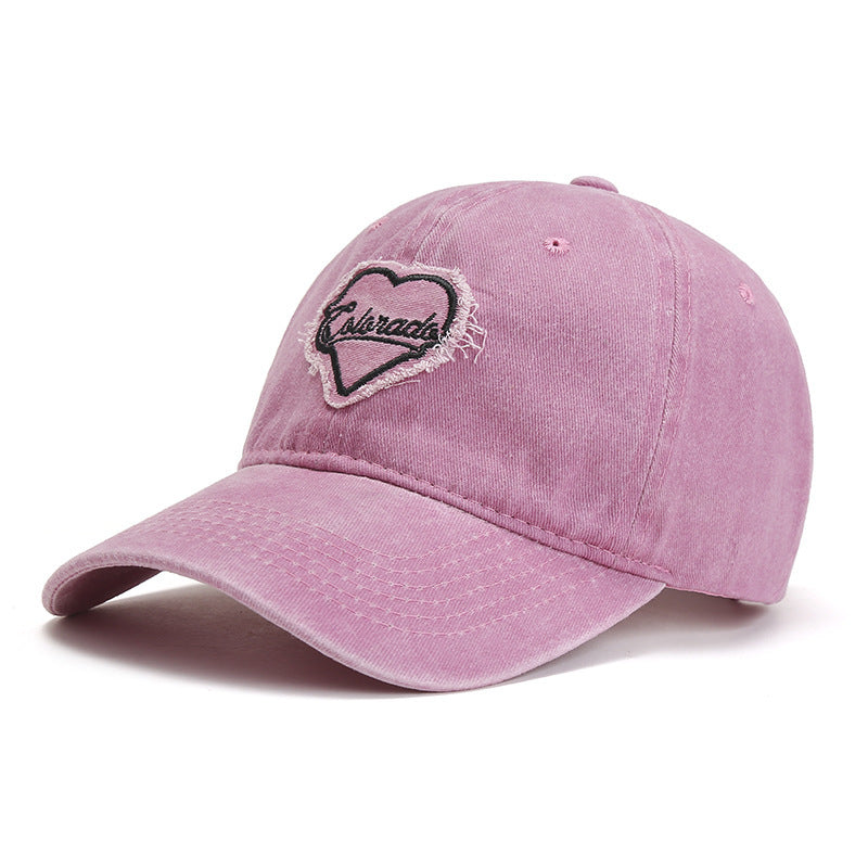 Heart Embroidered Couple Baseball Hat Retro Washed