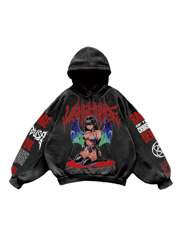 "VENGEANCE" Hooded Loose Retro Sweatshirt