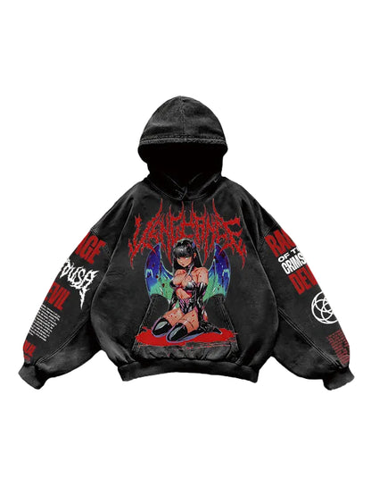 "VENGEANCE" Hooded Loose Retro Sweatshirt