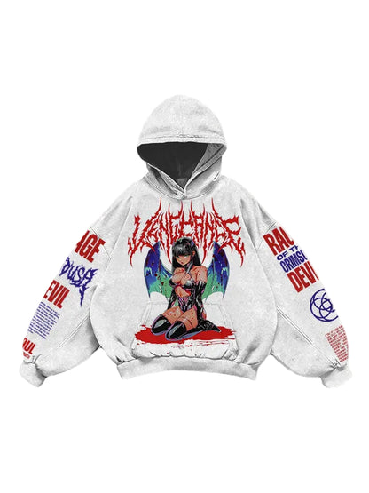 "VENGEANCE" Hooded Loose Retro Sweatshirt