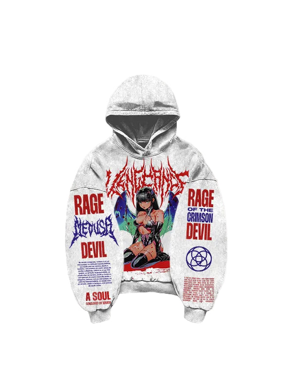 "VENGEANCE" Hooded Loose Retro Sweatshirt